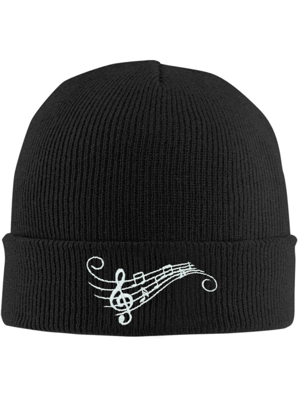 Unisax Black Music Embroidery Beanie Halloween Winter Warm Knit Cuffed Skull Cap